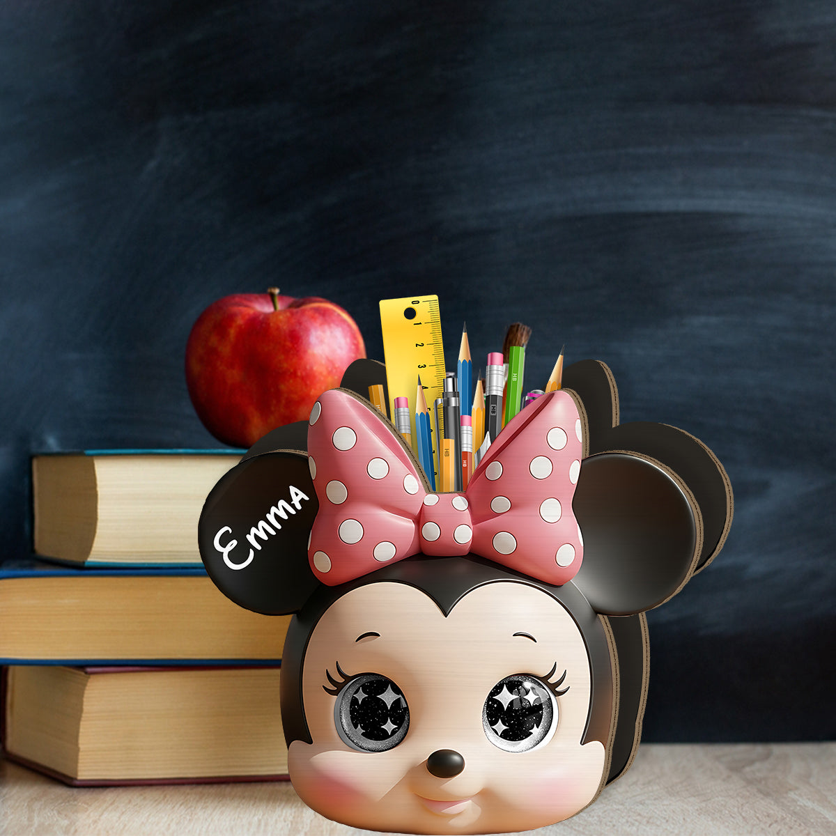 Cute Mouse Head - Personalized Mouse Wooden Pen Holder