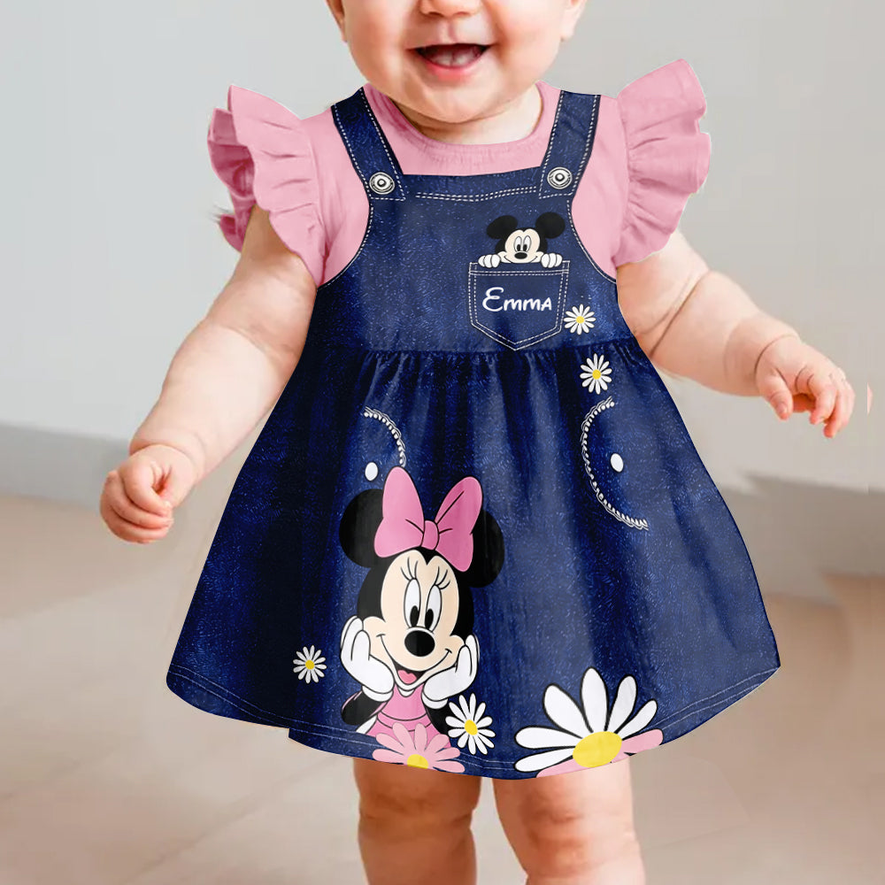 Girls' Digital Print Dress - Personalized Mouse Kid Ruffle Sleeve Dress