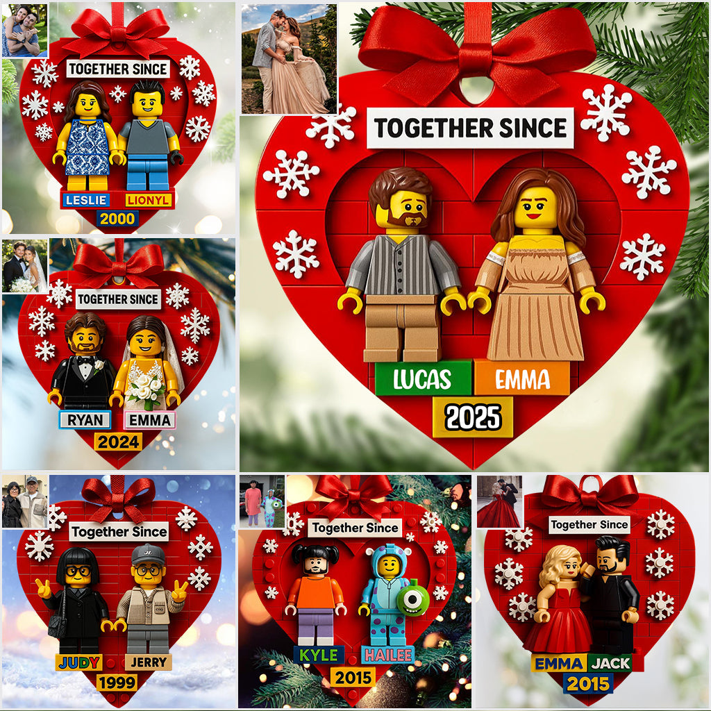 Custom Brick Couple From Any Photo - Personalized Couple Custom Shaped Ornament