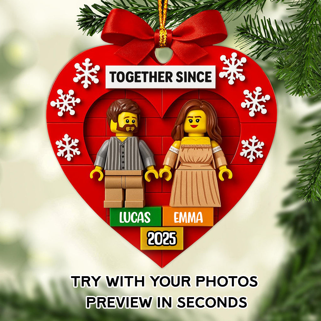 Custom Brick Couple From Any Photo - Personalized Couple Custom Shaped Ornament