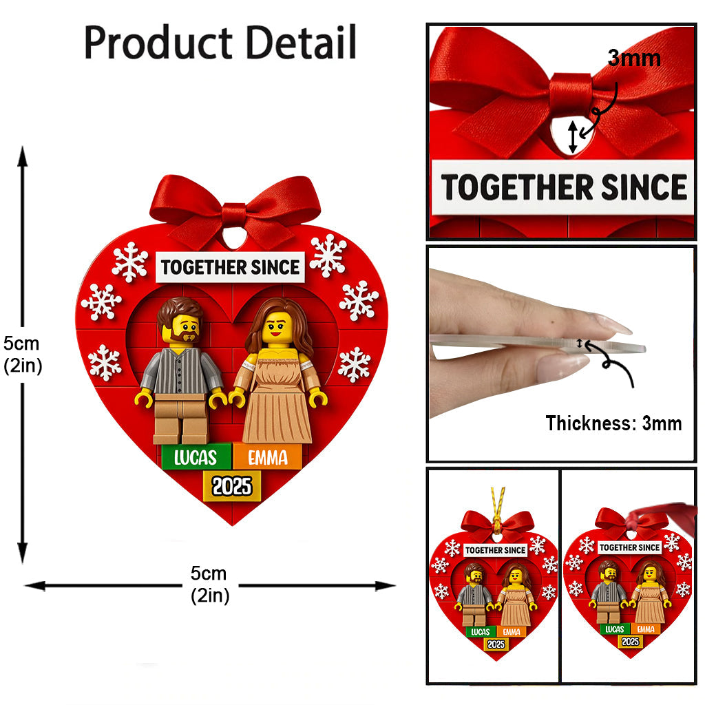 Custom Brick Couple From Any Photo - Personalized Couple Custom Shaped Ornament