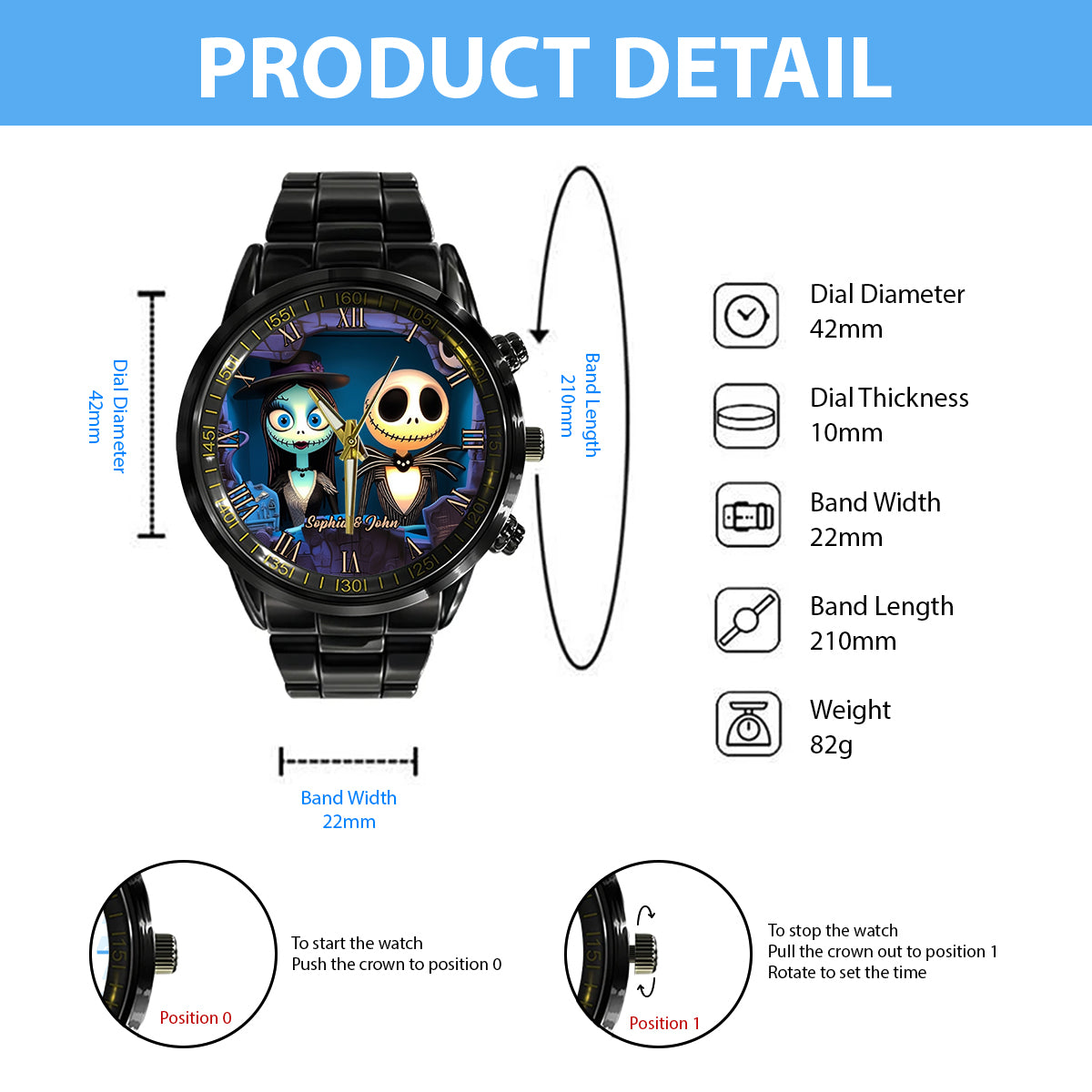 Nighttime Fantasy Couple Custom Name - Personalized Nightmare Hand Watch