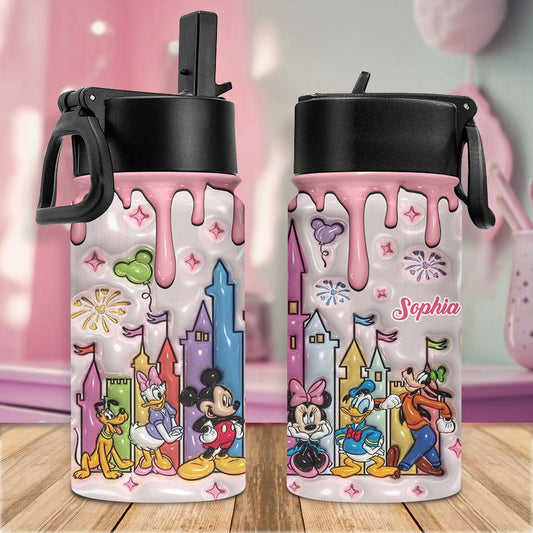 Cute Magic Castle Custom Name - Personalized Mouse Kids Water Bottle