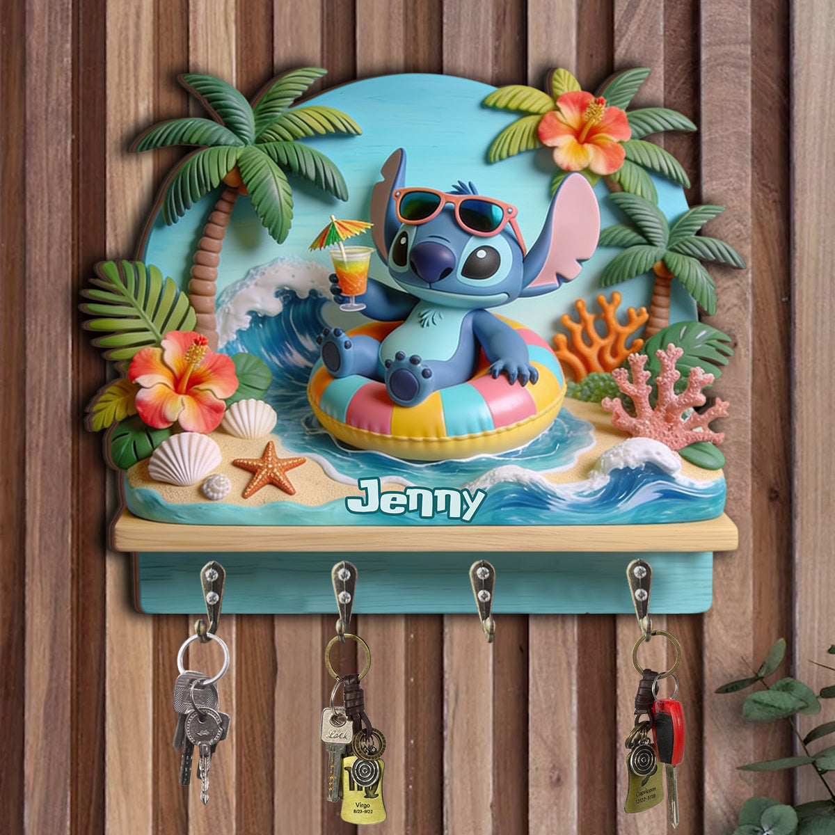 Salty Lil' Beach - Personalized Ohana Custom Shaped Hanging Rack