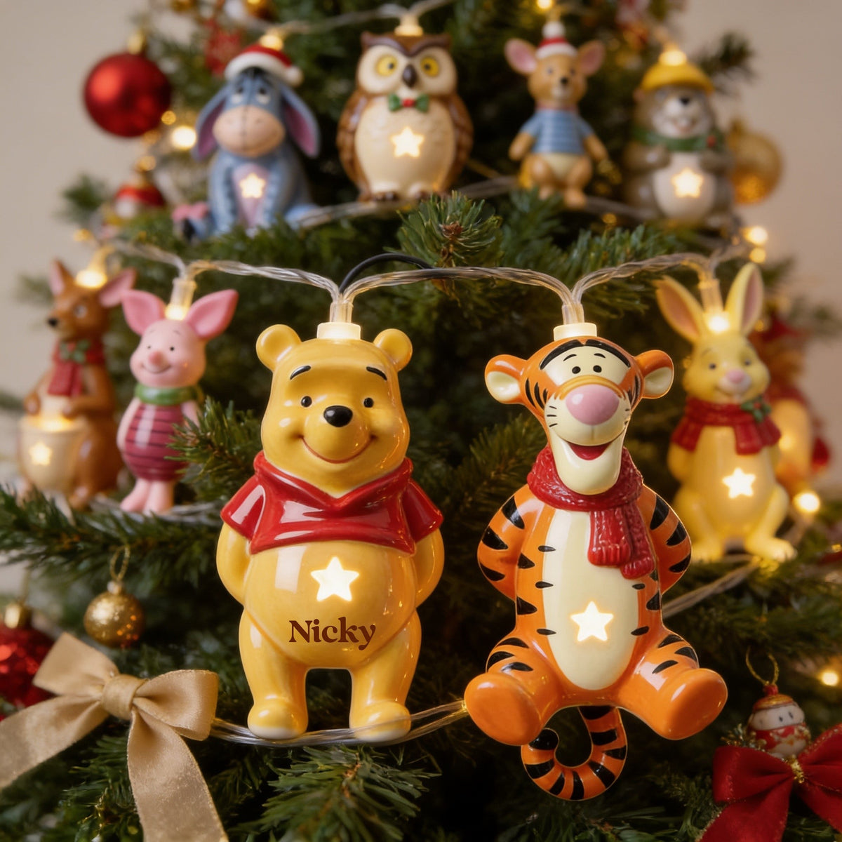 Christmas Friends - Personalized Yellow Bear String Lights
