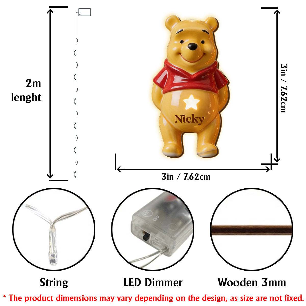 Christmas Friends - Personalized Yellow Bear String Lights
