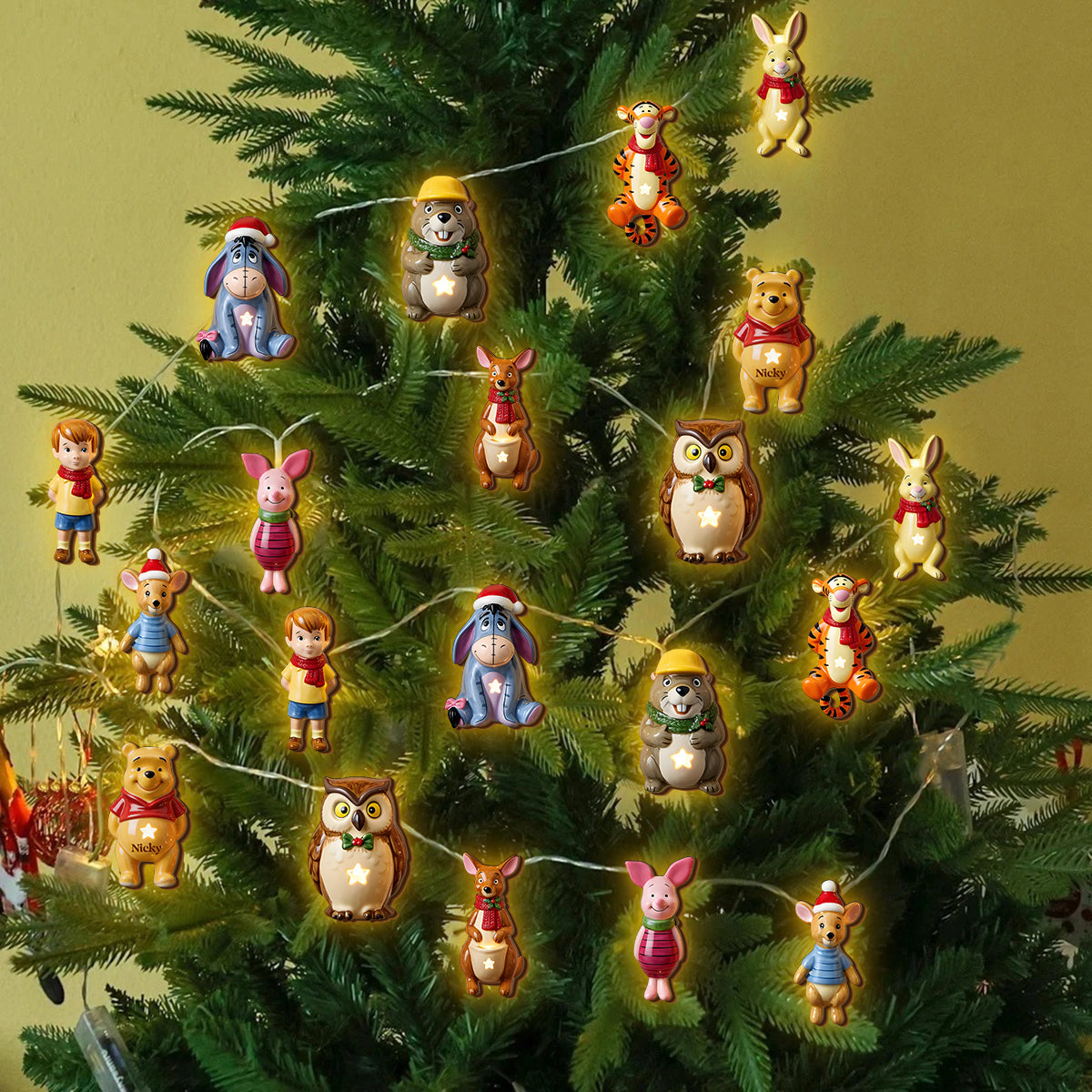 Christmas Friends - Personalized Yellow Bear String Lights