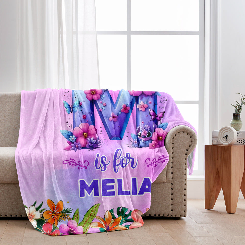 Blue Ohana Alphabet Letter Custom Name - Personalized Ohana Blanket