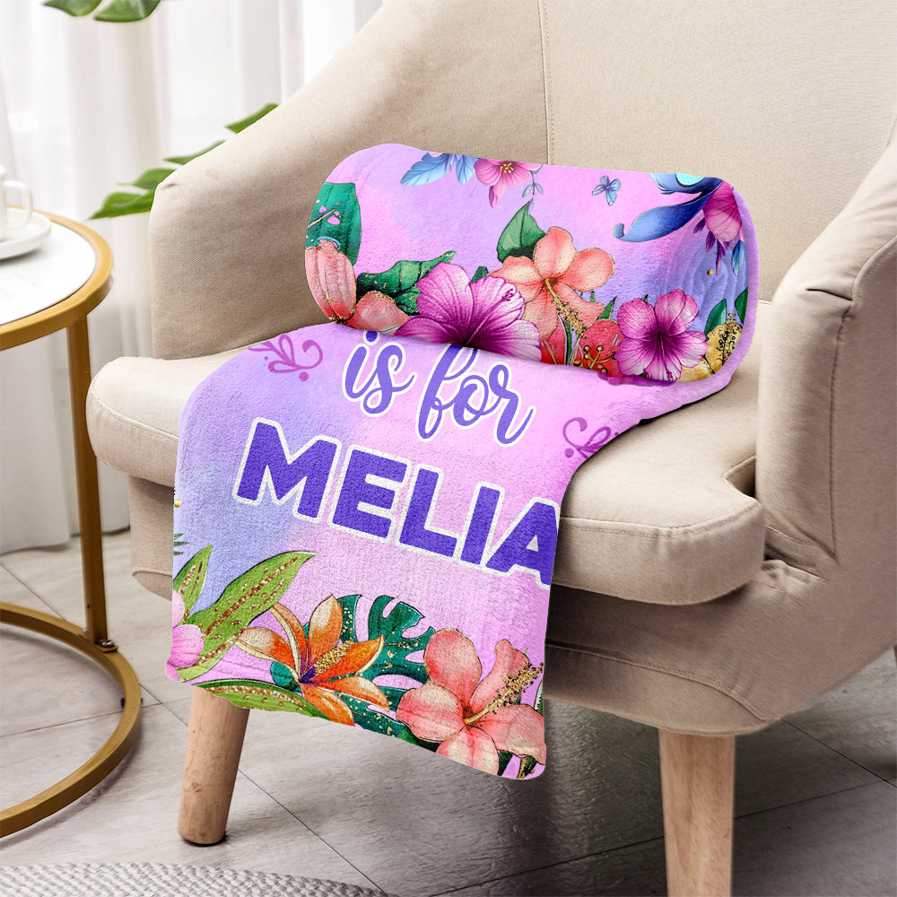 Blue Ohana Alphabet Letter Custom Name - Personalized Ohana Blanket