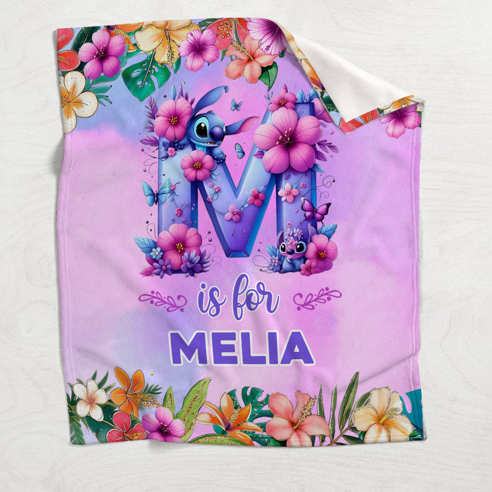 Blue Ohana Alphabet Letter Custom Name - Personalized Ohana Blanket