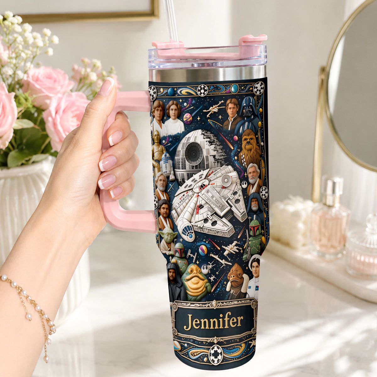 Star Ships - Personalized The Force Tumbler With Handle