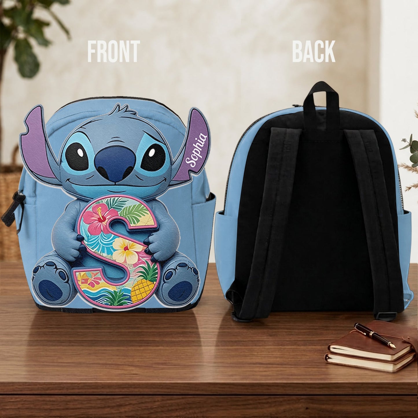 Custom Ohana Initial Letter - Personalized Ohana Changeable Leather Patch Backpack