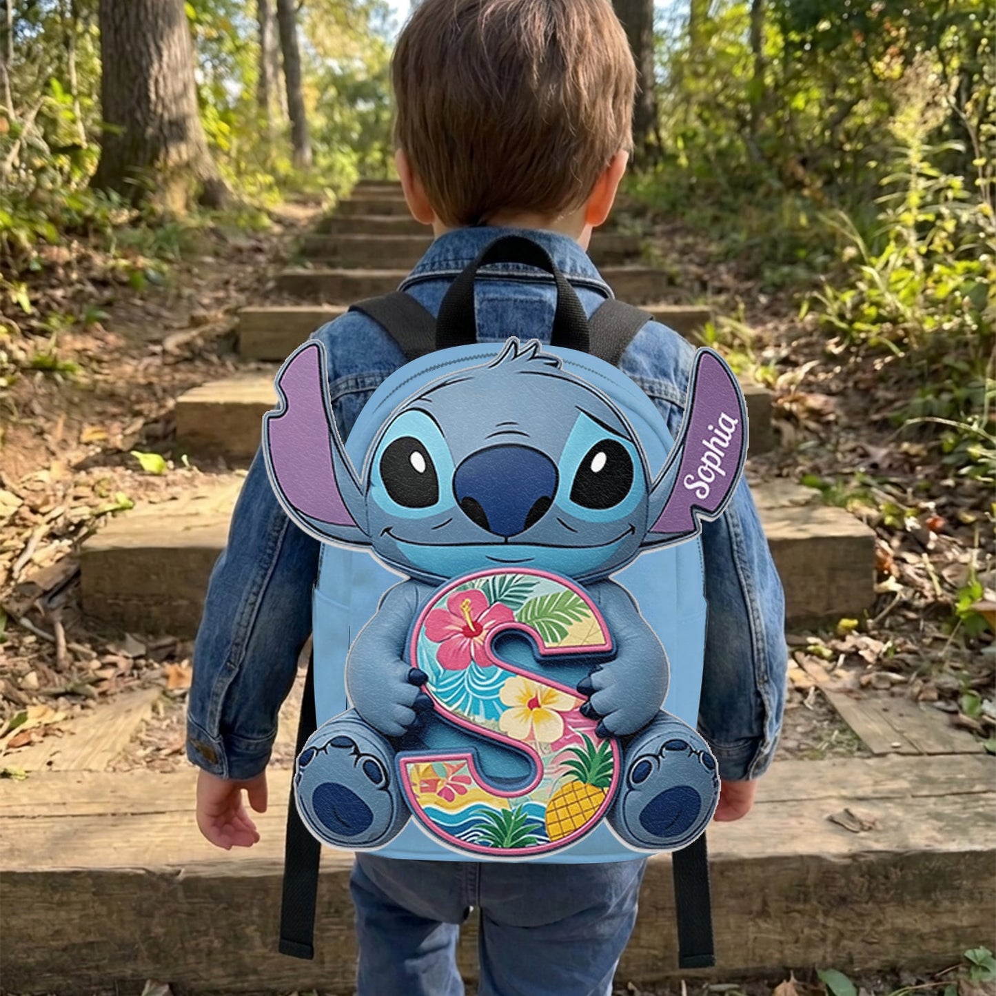 Custom Ohana Initial Letter - Personalized Ohana Changeable Leather Patch Backpack