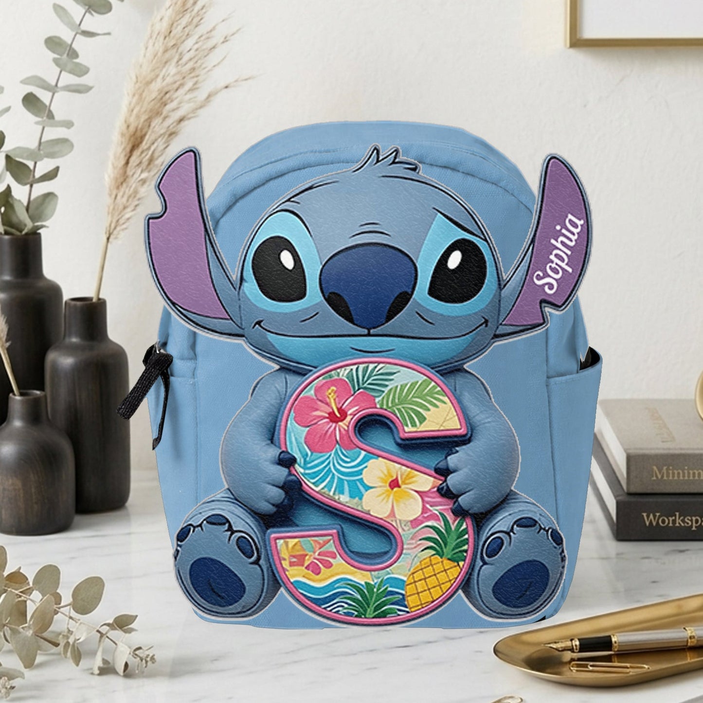 Custom Ohana Initial Letter - Personalized Ohana Changeable Leather Patch Backpack