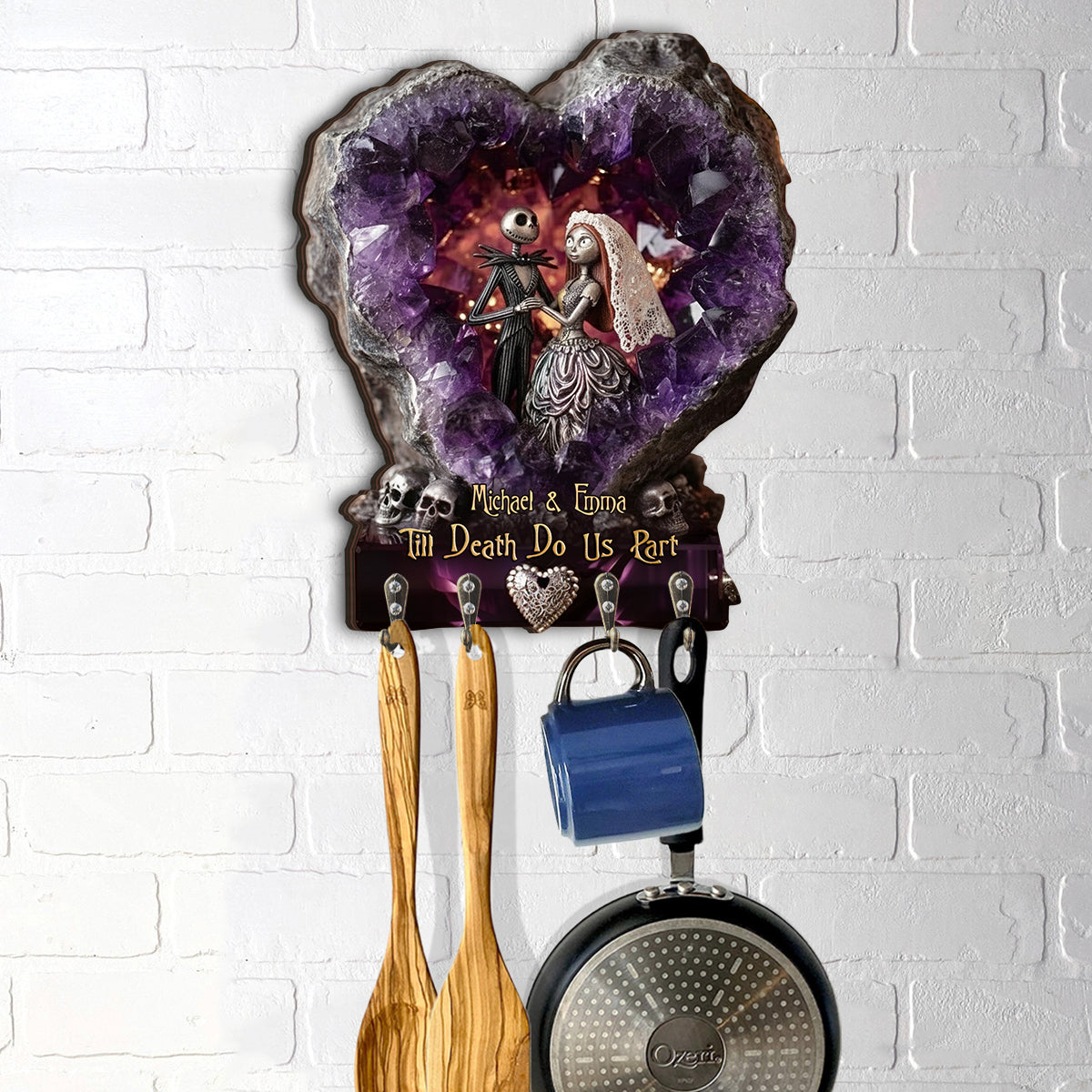 Amethyst Style Spooky Couple, Till Death Do Us Part, Wedding Gift - Personalized Nightmare Custom Shaped Hanging Rack