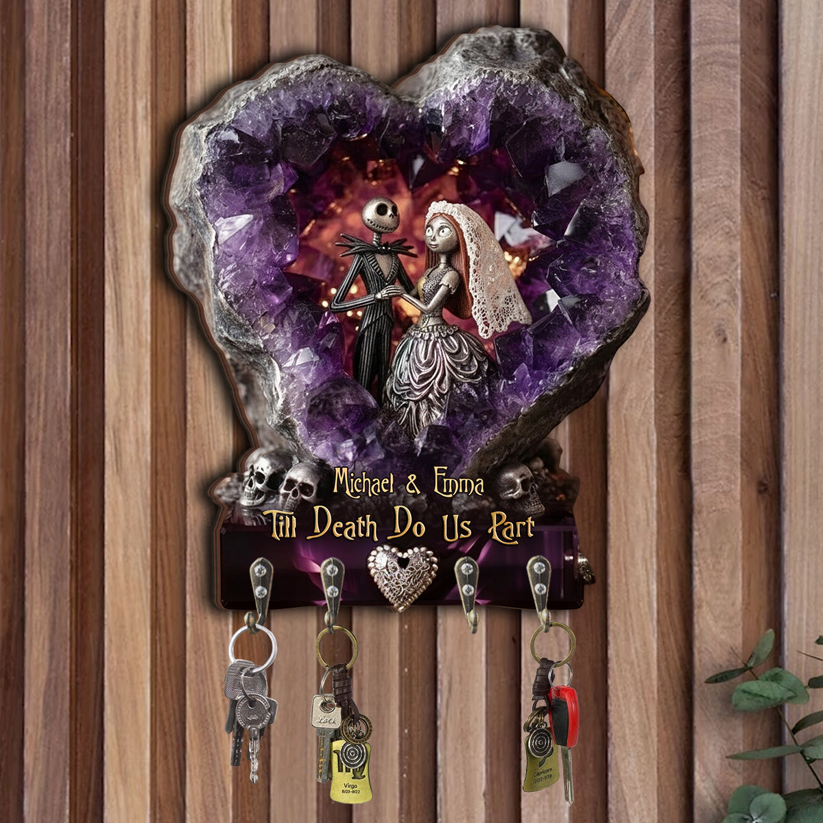 Amethyst Style Spooky Couple, Till Death Do Us Part, Wedding Gift - Personalized Nightmare Custom Shaped Hanging Rack