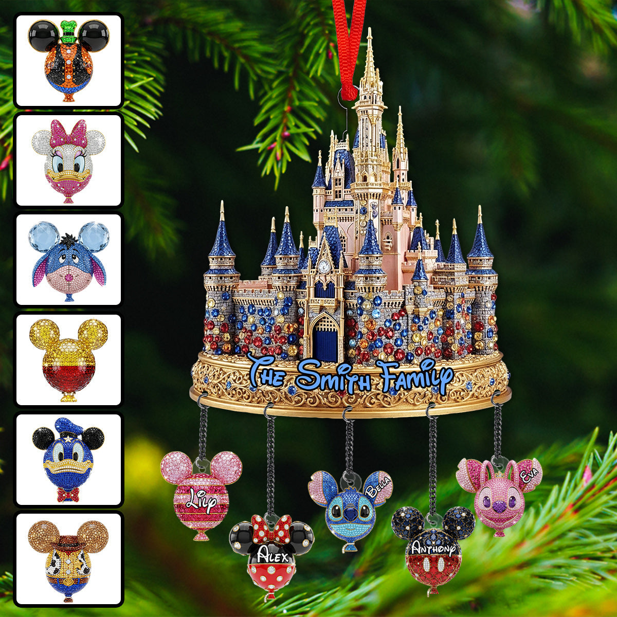 Magical Castle Family Ornament - Personalized Mouse Ornament With Charm