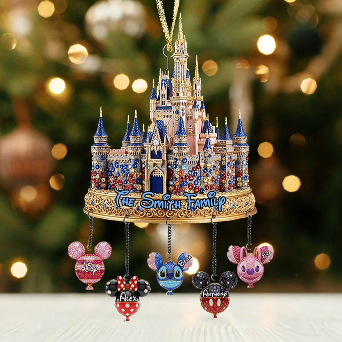 Magical Castle Family Ornament - Personalized Mouse Ornament With Charm