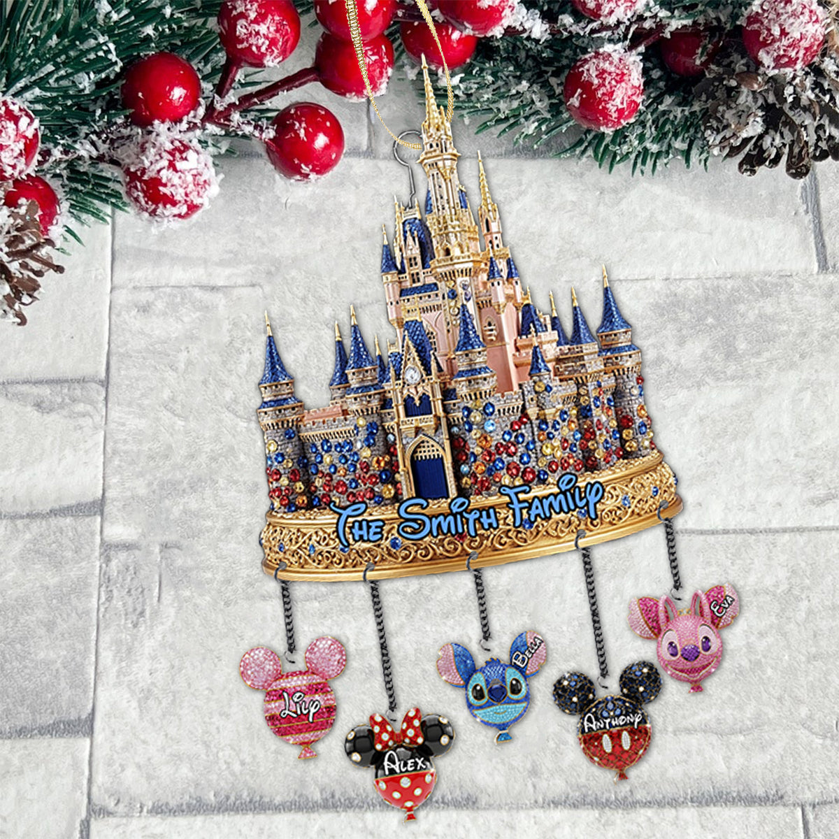Magical Castle Family Ornament - Personalized Mouse Ornament With Charm
