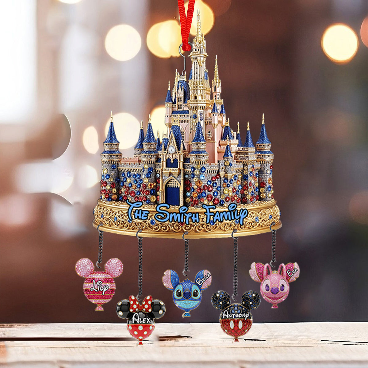 Magical Castle Family Ornament - Personalized Mouse Ornament With Charm