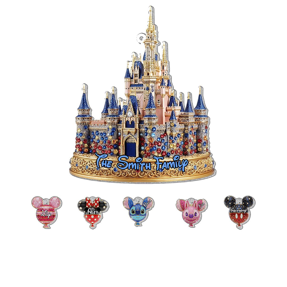 Magical Castle Family Ornament - Personalized Mouse Ornament With Charm