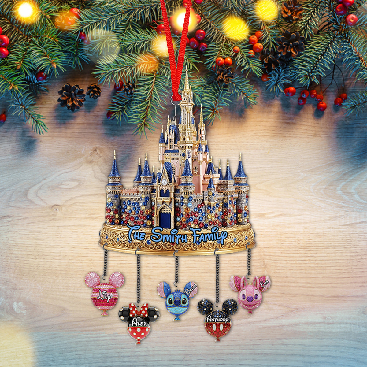 Magical Castle Family Ornament - Personalized Mouse Ornament With Charm