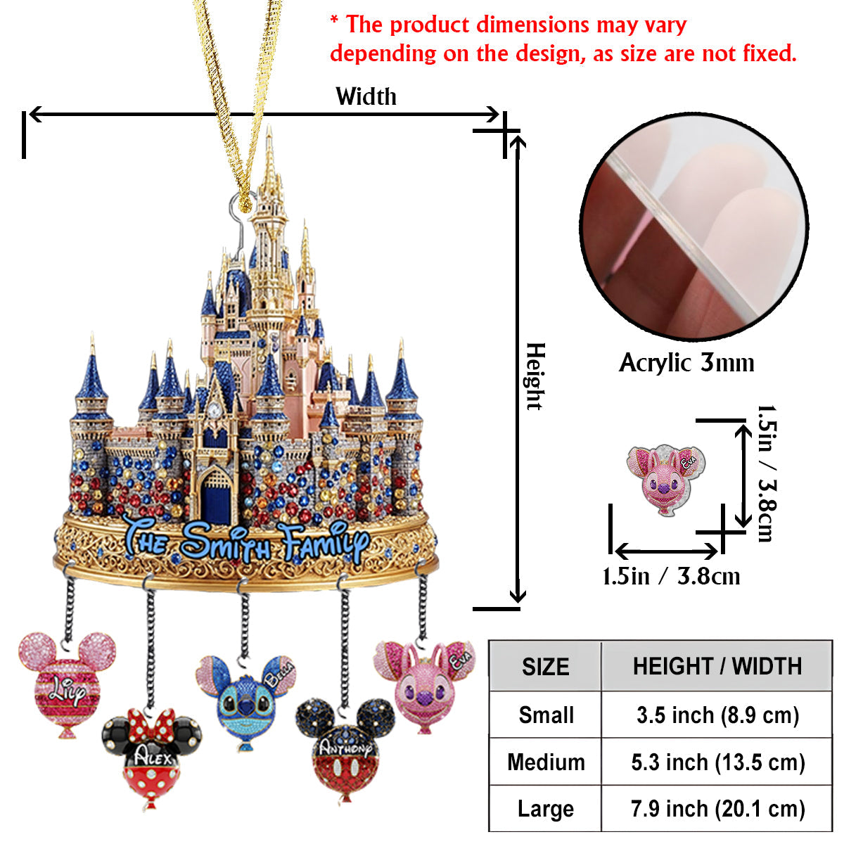 Magical Castle Family Ornament - Personalized Mouse Ornament With Charm