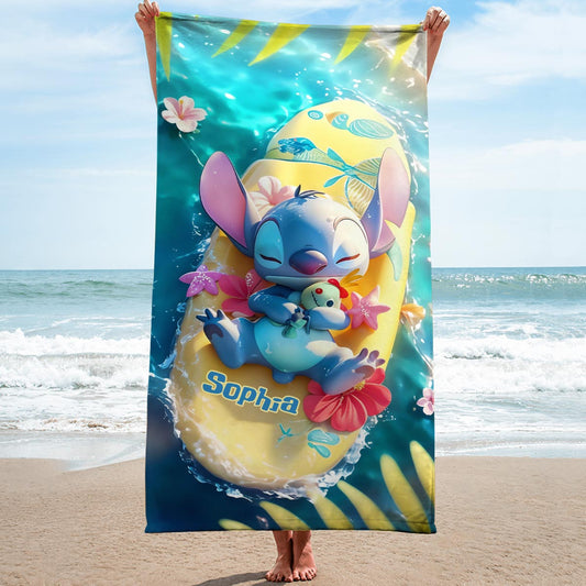 Chillin Blue Alien Ohana - Personalized Ohana Quick-dry Beach Towel/ Bath Towel