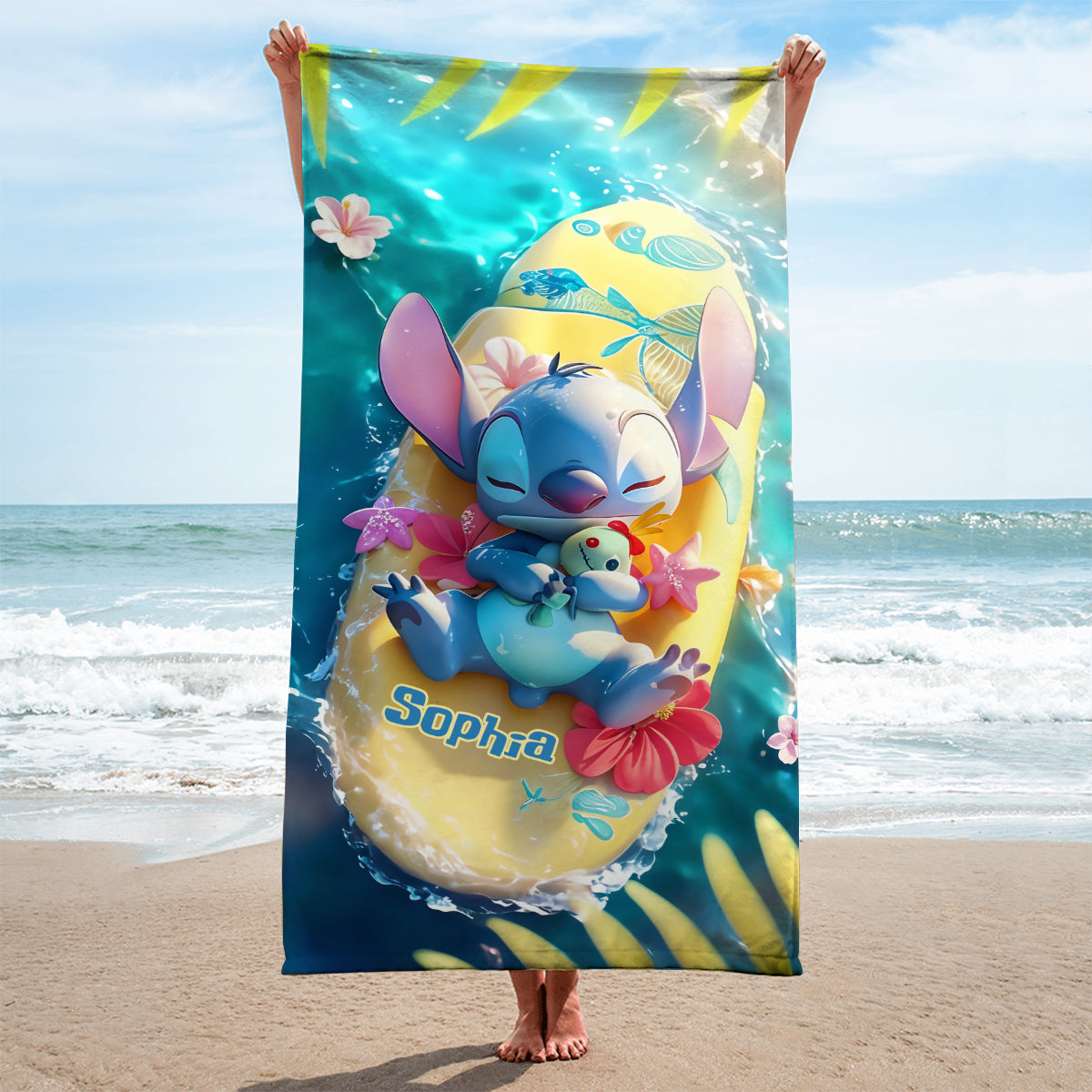 Chillin Blue Alien Ohana - Personalized Ohana Quick-dry Beach Towel/ Bath Towel