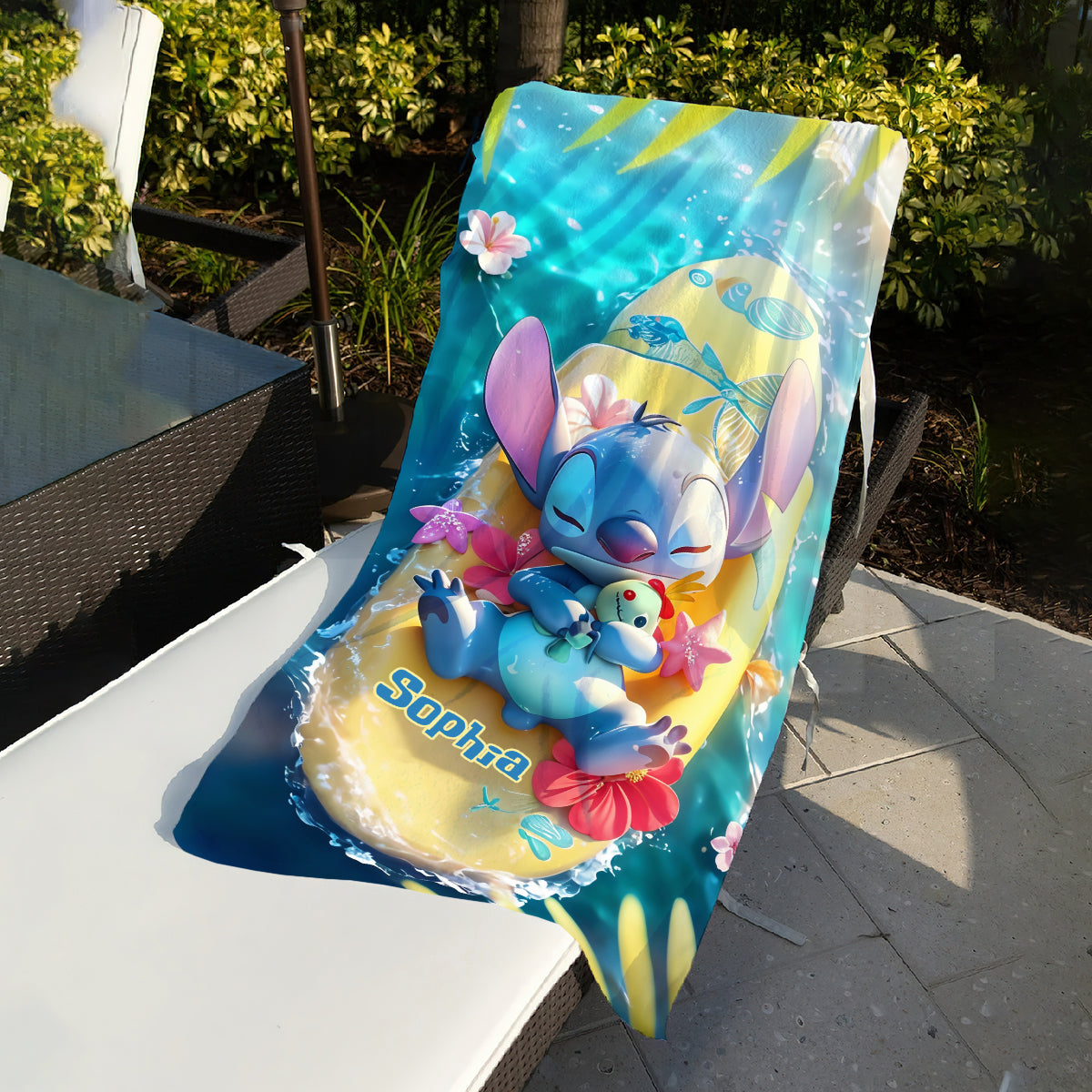 Chillin Blue Alien Ohana - Personalized Ohana Quick-dry Beach Towel/ Bath Towel