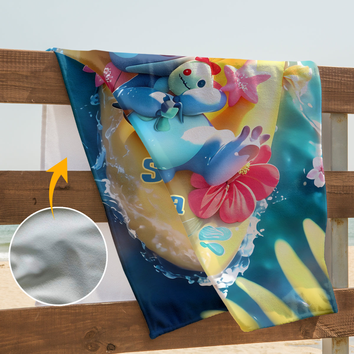 Chillin Blue Alien Ohana - Personalized Ohana Quick-dry Beach Towel/ Bath Towel