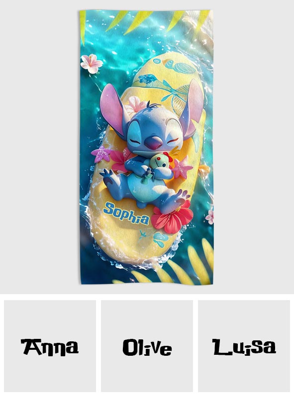 Chillin Blue Alien Ohana - Personalized Ohana Quick-dry Beach Towel/ Bath Towel