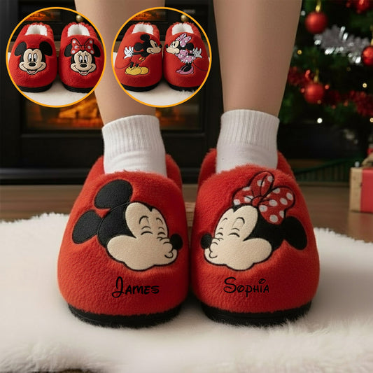 Cartoon Mouse Couple Xmas - Personalized Mouse Slippers