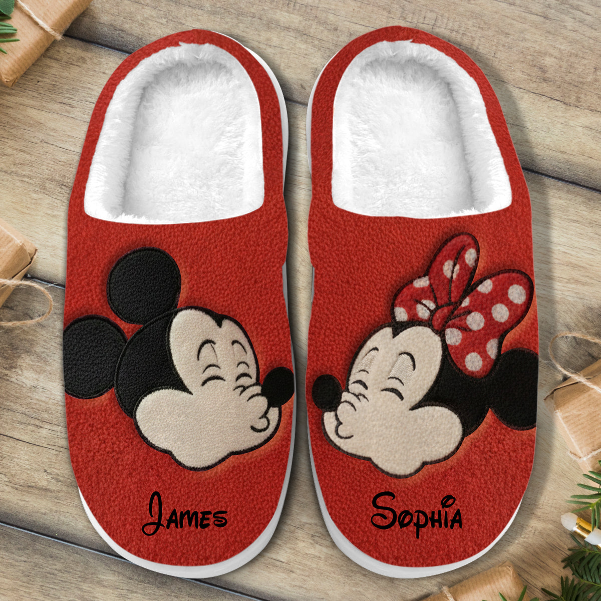 Cartoon Mouse Couple Xmas - Personalized Mouse Slippers
