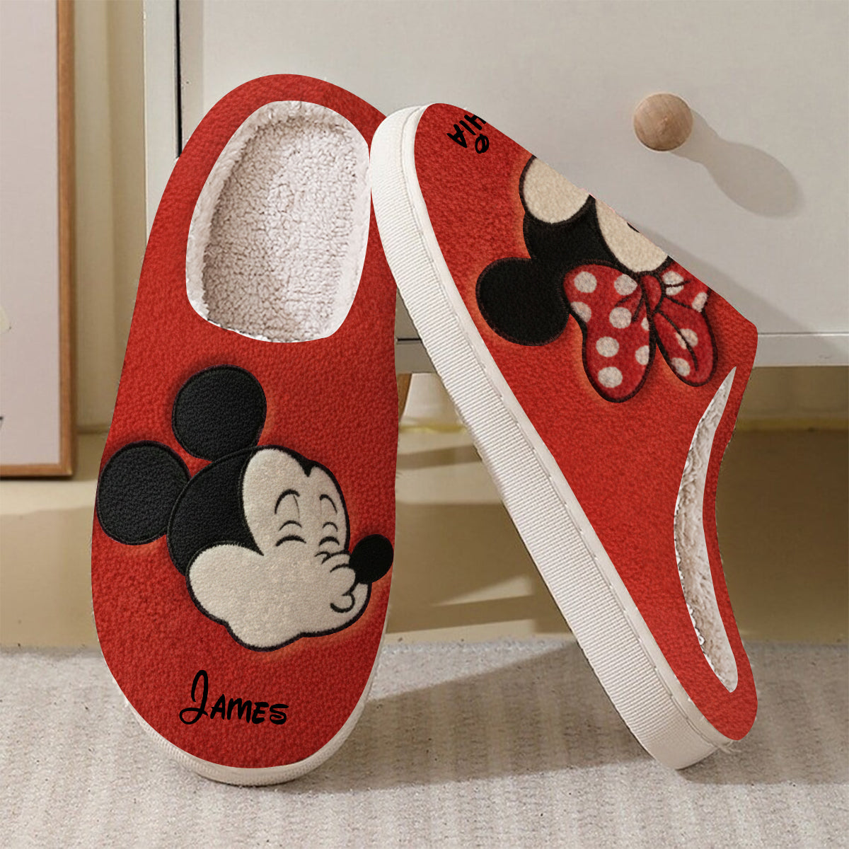 Cartoon Mouse Couple Xmas - Personalized Mouse Slippers