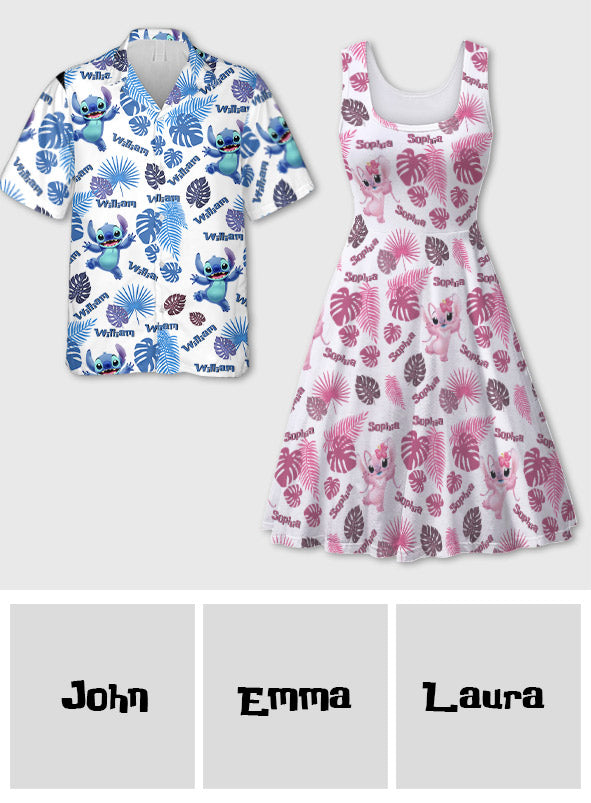 Blue Ohana - Personalized Ohana Hawaiian Shirt & Sleeveless Dress
