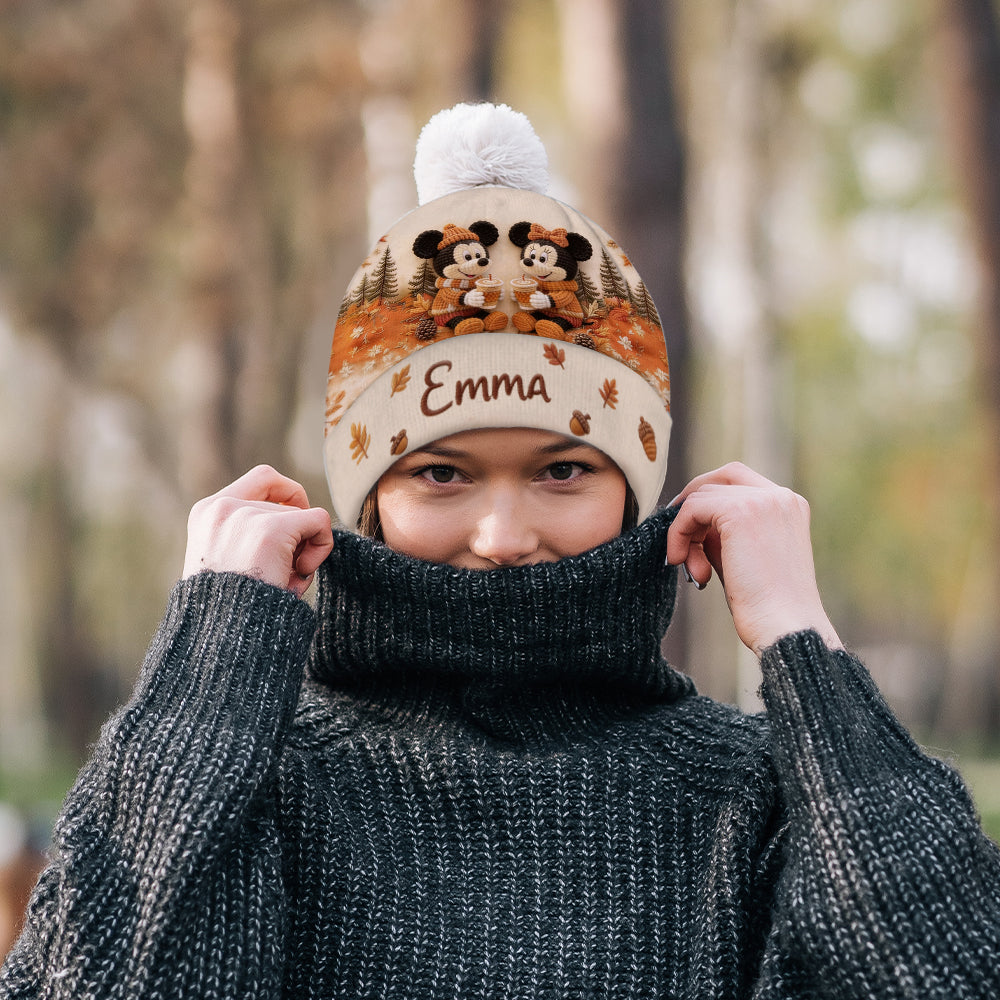 Pumpkin Spice & Cozy Vibes - Personalized Mouse Beanie Hat