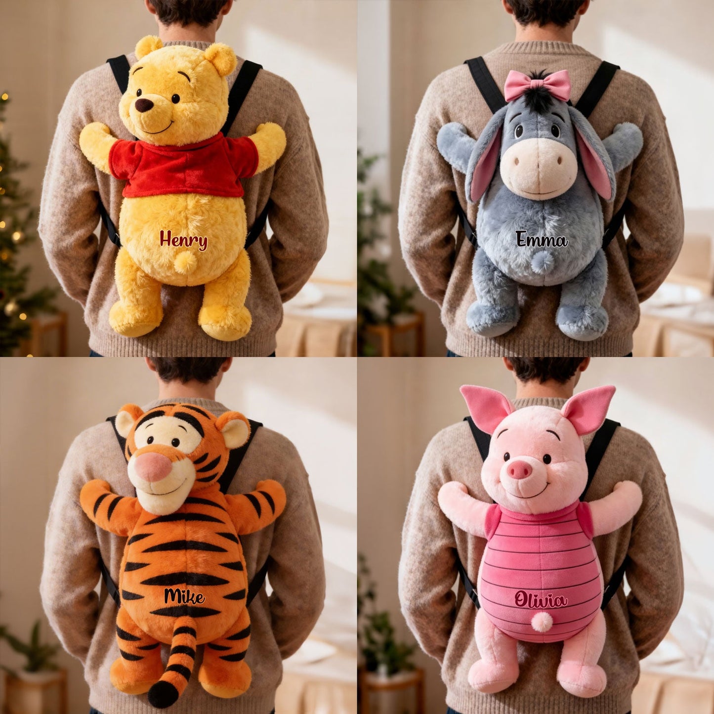 Bear Clinging - Personalized Yellow Bear Plush Backpack
