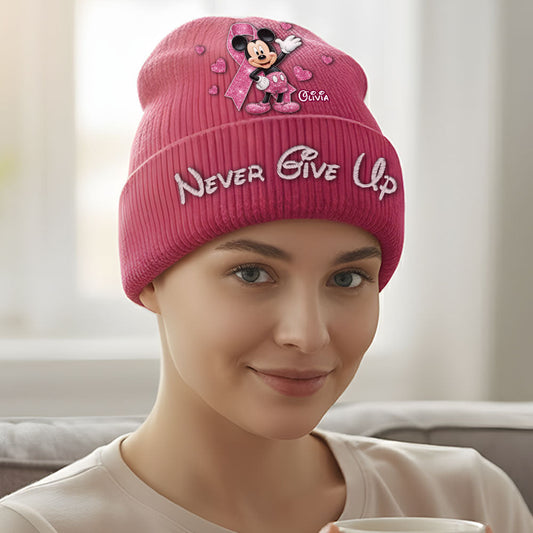 Never Give Up - Personalized Breast Cancer Awareness Beanie Hat