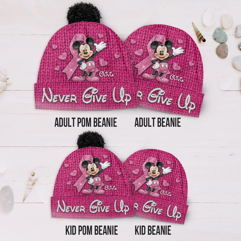 Never Give Up - Personalized Breast Cancer Awareness Beanie Hat