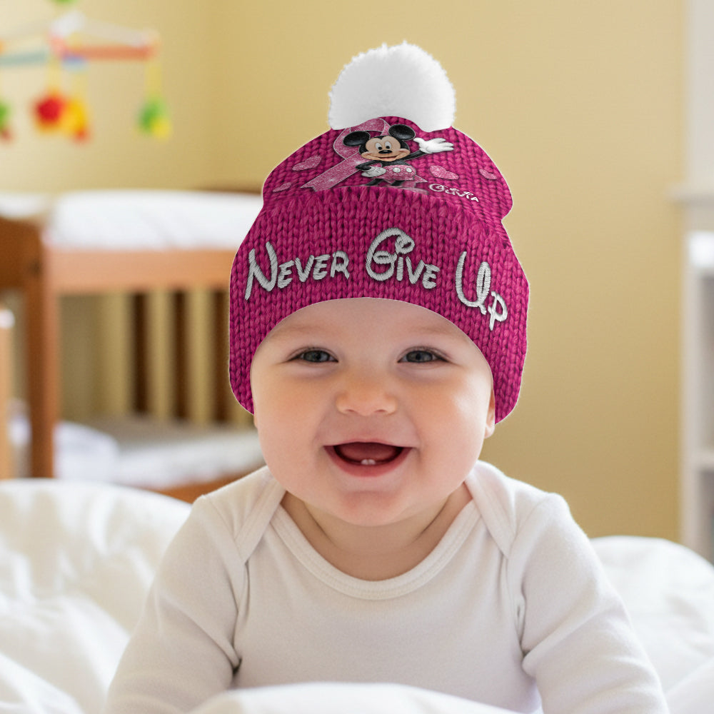 Never Give Up - Personalized Breast Cancer Awareness Beanie Hat
