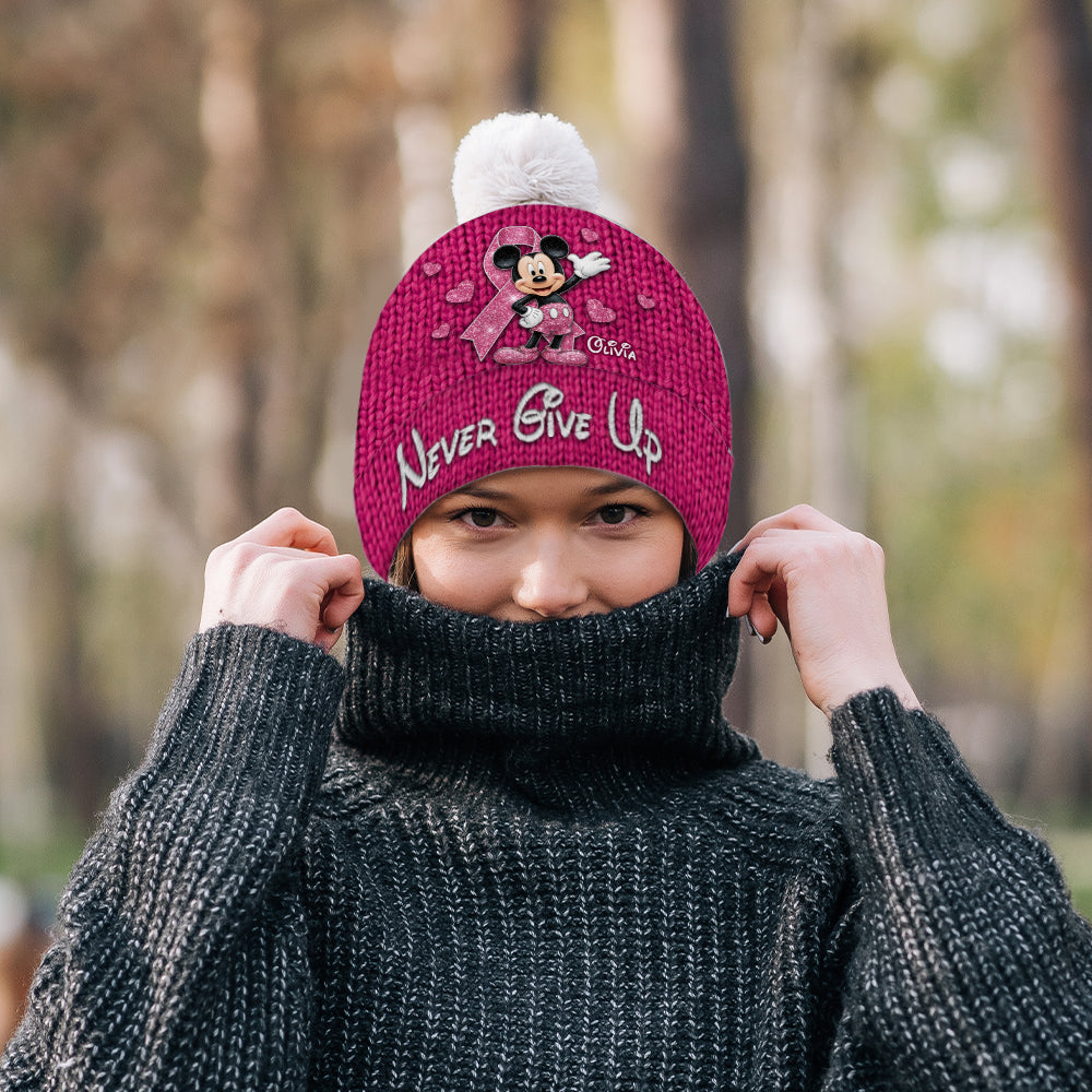 Never Give Up - Personalized Breast Cancer Awareness Beanie Hat