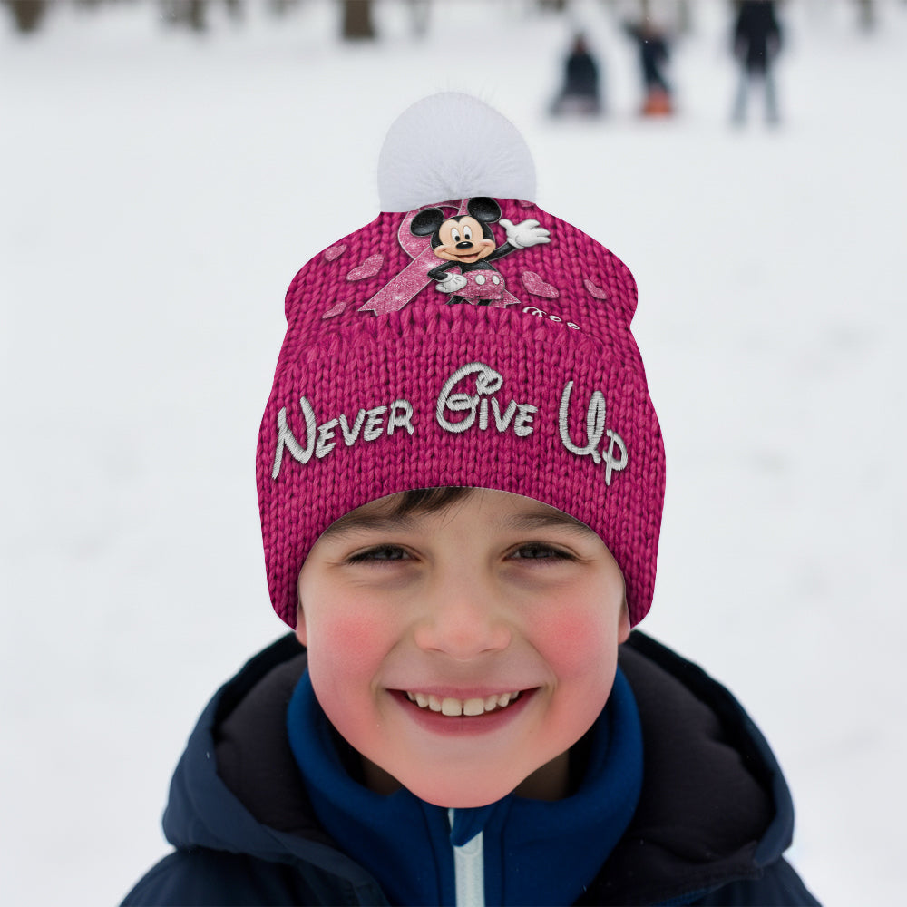 Never Give Up - Personalized Breast Cancer Awareness Beanie Hat