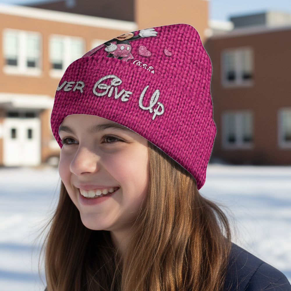 Never Give Up - Personalized Breast Cancer Awareness Beanie Hat