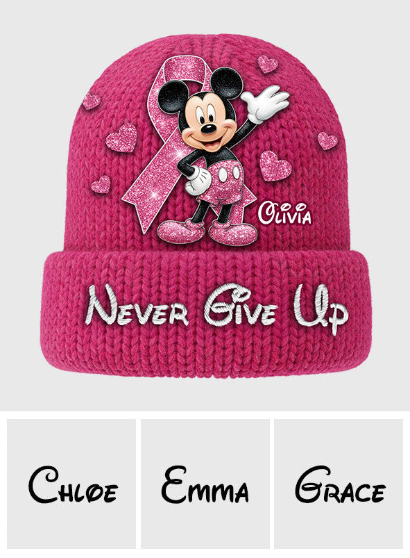 Never Give Up - Personalized Breast Cancer Awareness Beanie Hat