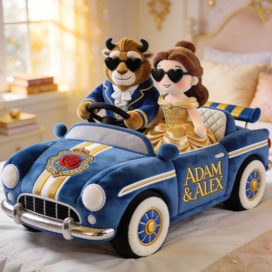 Love On The Wheel - Personalized Beauty And The Beast Premium Faux Fur Pillow