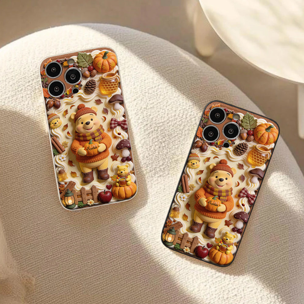 Cozy Vibe Cute Bear - Personalized Yellow Bear 3D Embossed Leather Phone Case