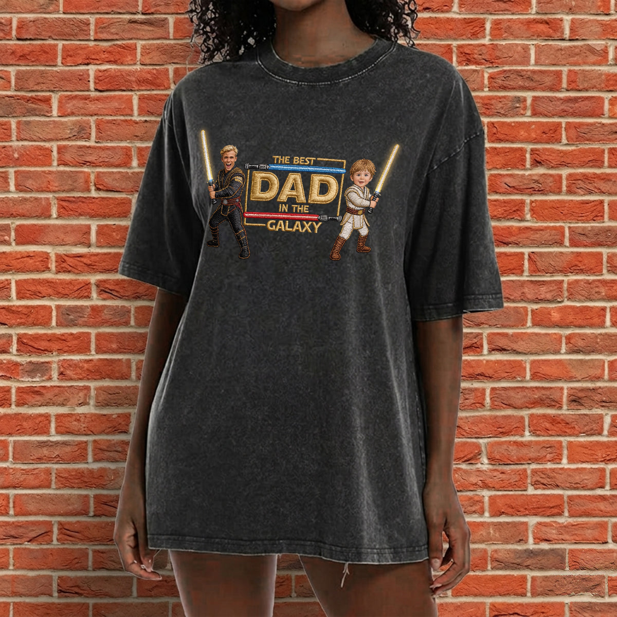 Best Dad In The Galaxy - Personalized Father Washed T-Shirt
