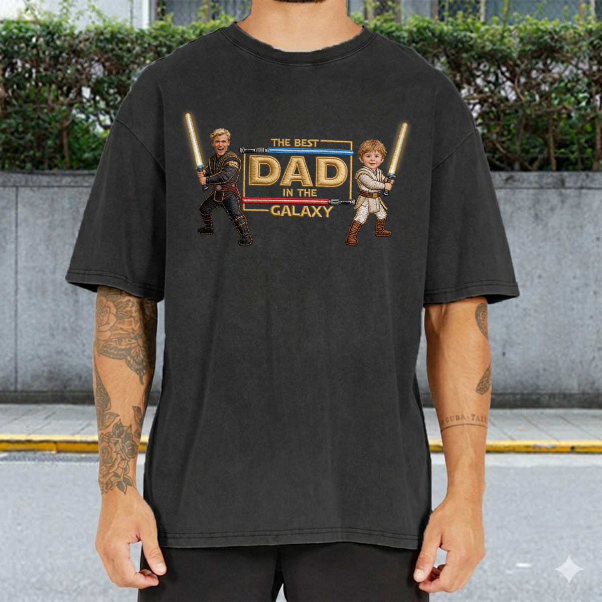 Best Dad In The Galaxy - Personalized Father Washed T-Shirt