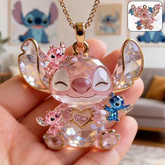 Cute Sparkling Alien - Personalized Ohana Shaped Metal Pendant Necklace
